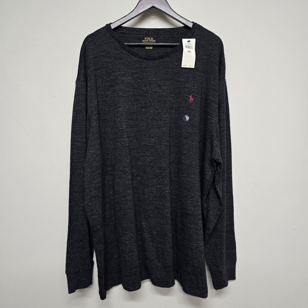 Polo Ralph Lauren Classic Fit T-Shirt Mens XXL Black Heather Cotton Long Sleeve